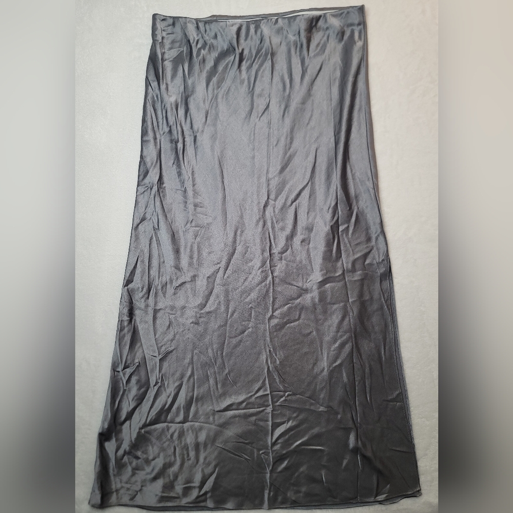 Madewell Bias-Cut Satin Maxi Slip Skirt Size 12 Dusk Gray Elastic Waist Flowy - Picture 2 of 16